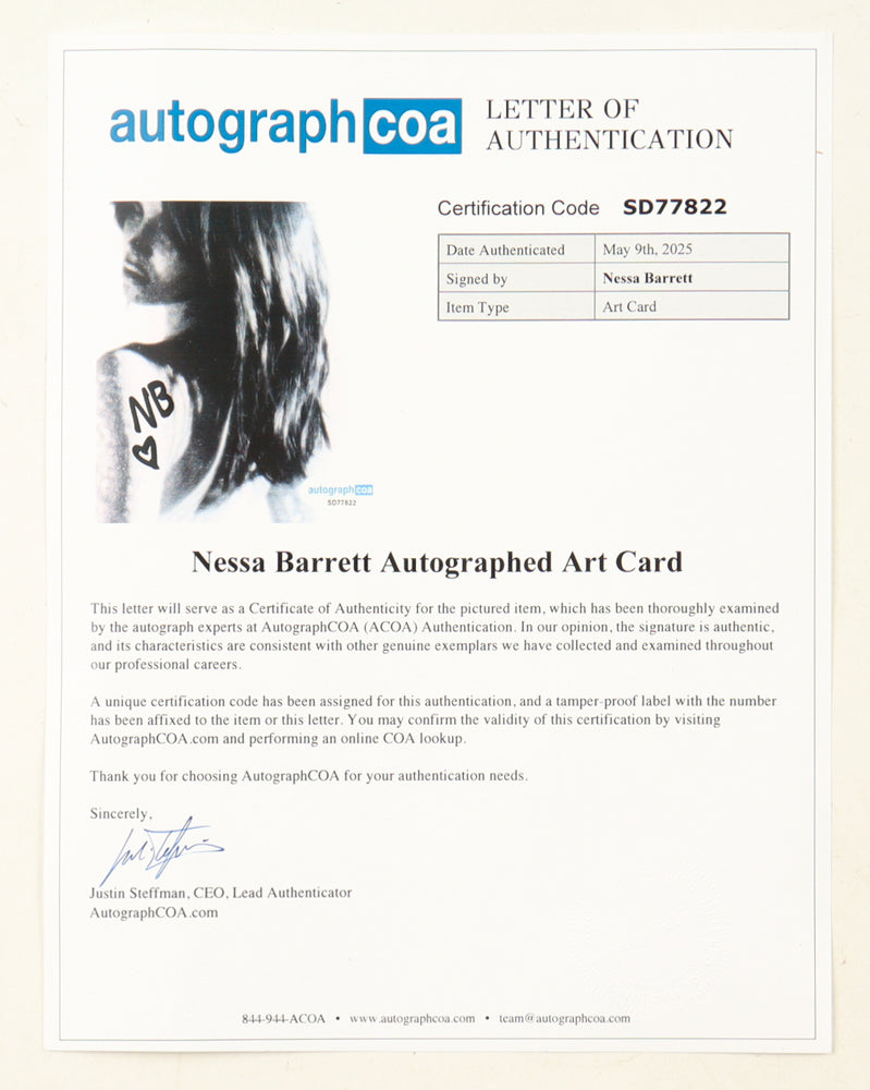 Nessa Barrett Signed (ACOA) "Aftercare Deluxe" Custom Framed Album Insert With CD