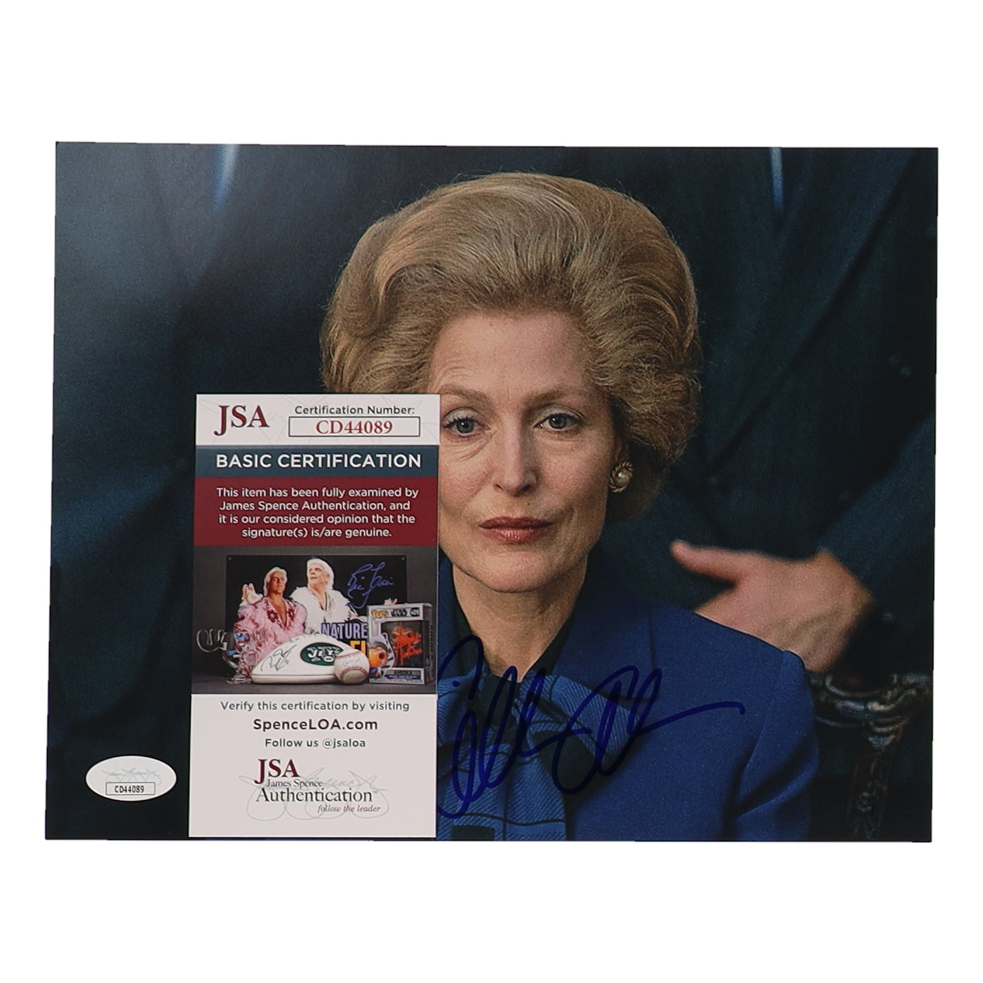 Gillian Anderson Signed (JSA) "The Crown" 8x10 Photo - Margaret Thatcher