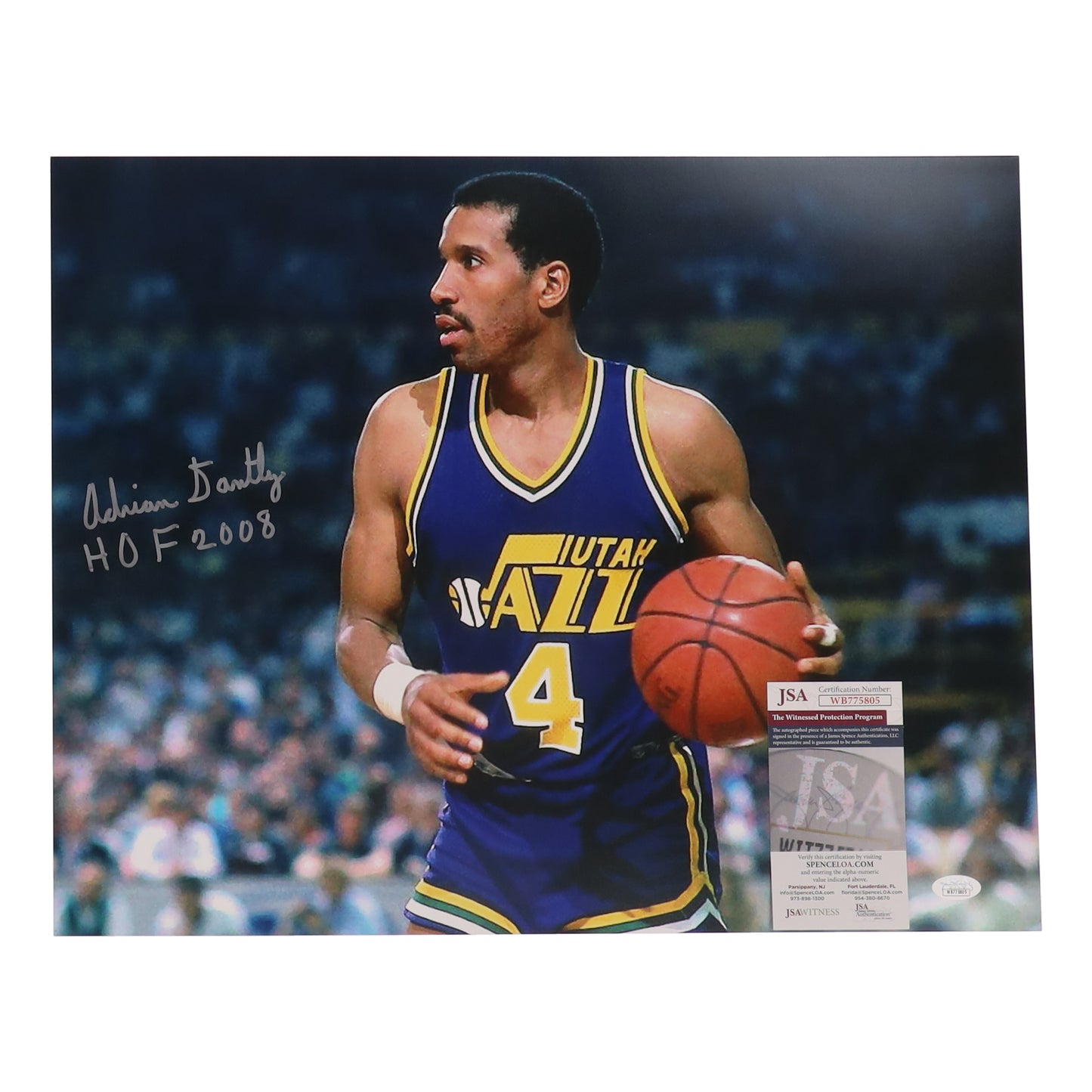 Adrian Dantley Signed (JSA) Jazz 16x20 Photo Inscribed "HOF 2008" - JSA Witnessed