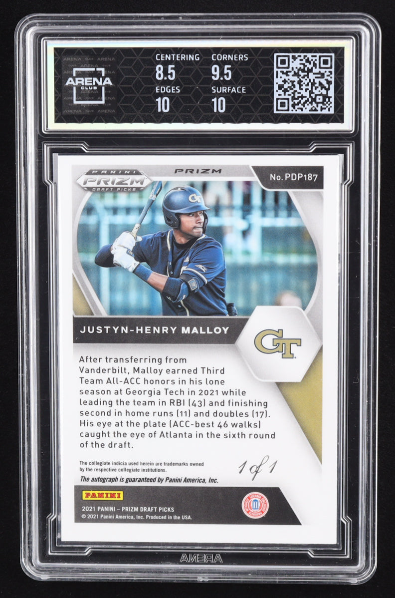 Justyn-Henry Malloy 2021 Panini Prizm Draft Picks Autograph White Sparkle #PDP187 #1/1 (Arena Club 9 | Autograph Grade 10) Serially Numbered #1 / 1 | Autograph Grade 10