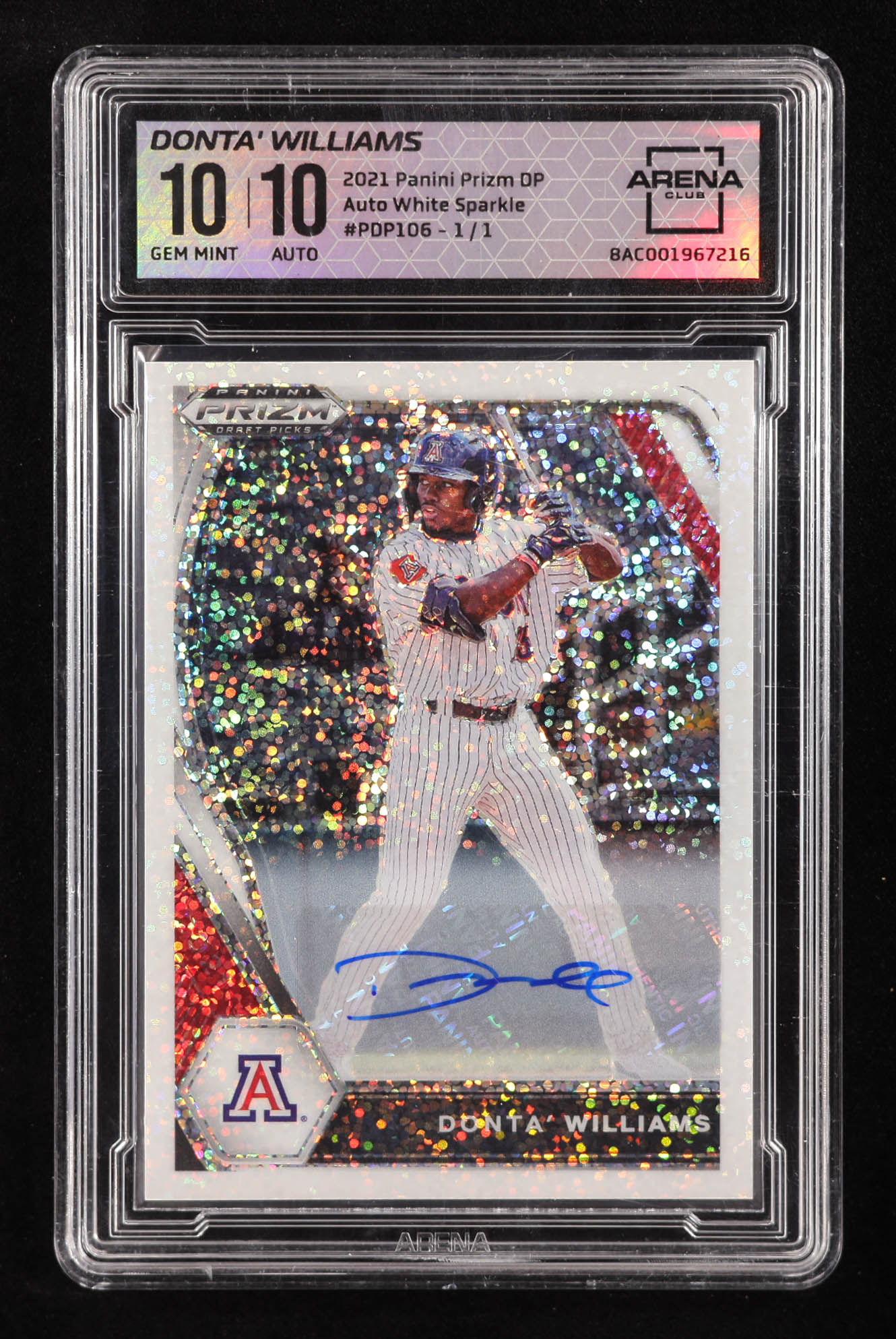 Donta' Williams Signed 2021 Panini Prizm Draft Picks Base Autographs Prizms White Sparkle #106 RC #1/1 (Arena Club 10 | Auto 10) Rookie Card | Serially Numbered #1 / 1 | Autograph Graded 10