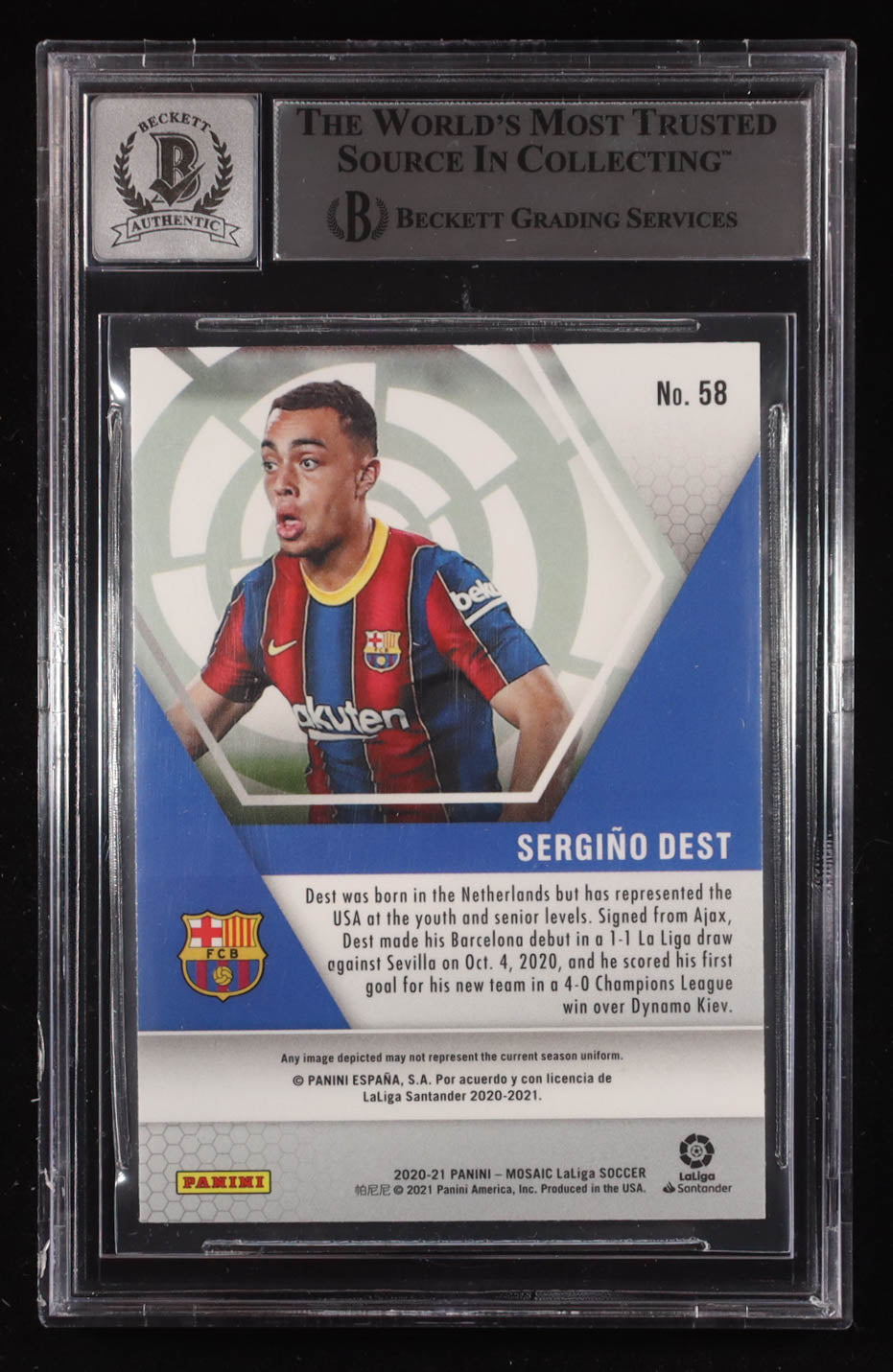 Sergino Dest Signed 2020-21 Panini Mosaic La Liga #58 RC (BGS | Auto 10) Rookie Card | Beckett Witnessed