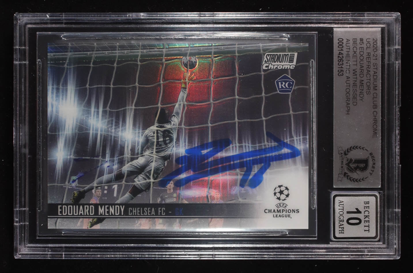 Edouard Mendy Signed 2020-21 Stadium Club Chrome UEFA Champions League Refractors #5 RC (BGS | Auto 10) Rookie Card | Beckett Witnessed