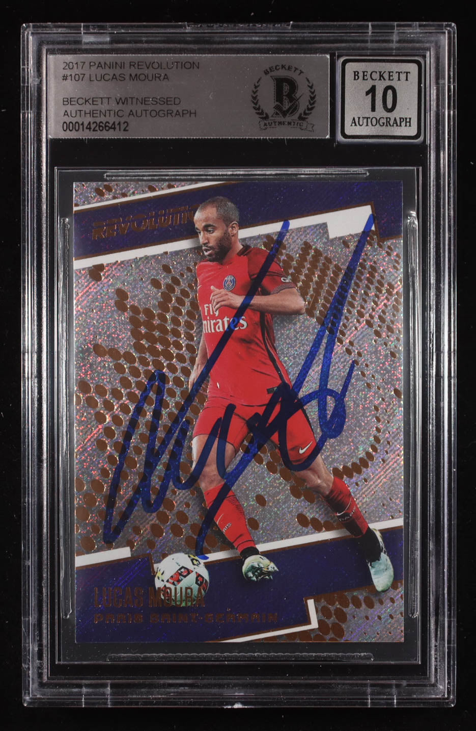 Lucas Moura Signed 2017 Panini Revolution #107 (BGS | Auto 10) Beckett Witnessed