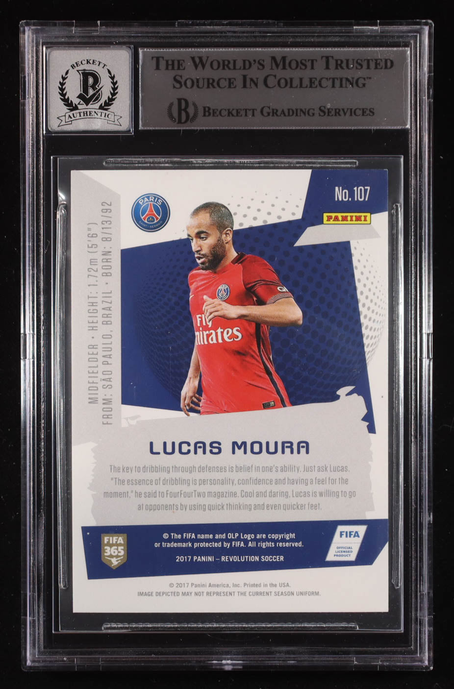 Lucas Moura Signed 2017 Panini Revolution #107 (BGS | Auto 10) Beckett Witnessed