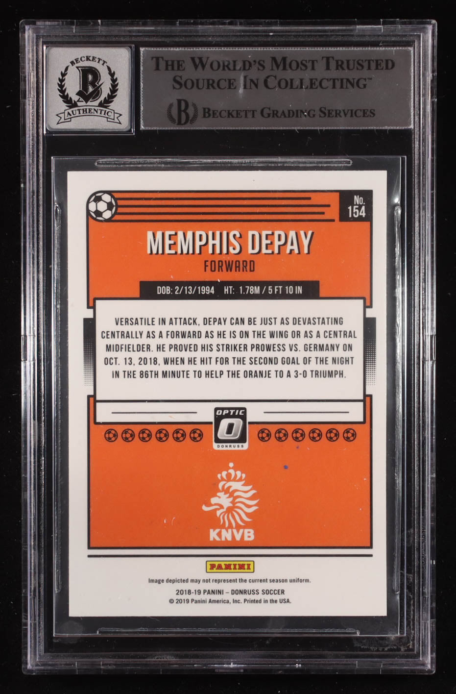Memphis Depay Signed 2018-19 Donruss Optic #154 (BGS | Auto 10) Beckett Witnessed