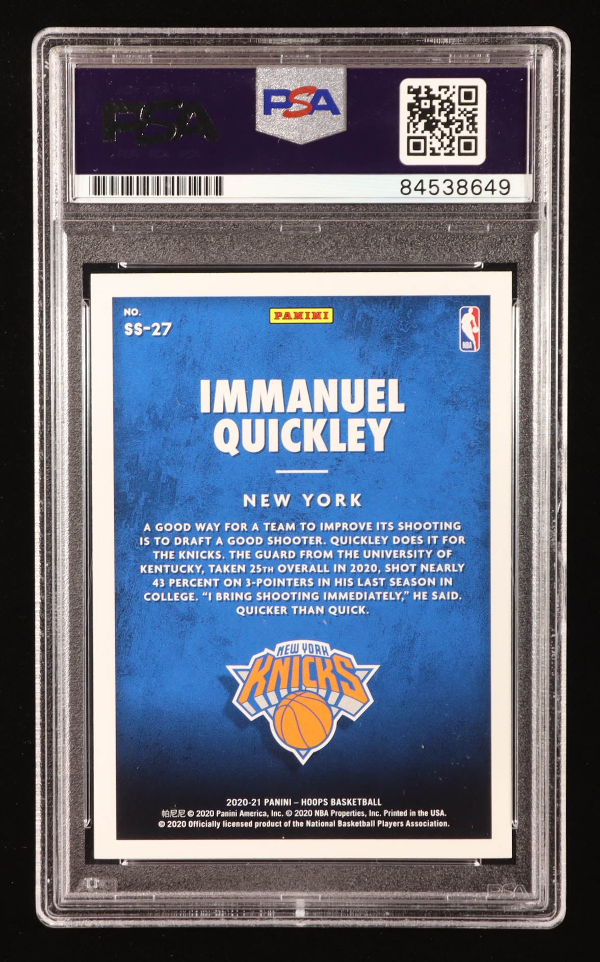 Immanuel Quickley Signed 2020-21 Hoops Now Playing #27 RC (PSA) Rookie Card