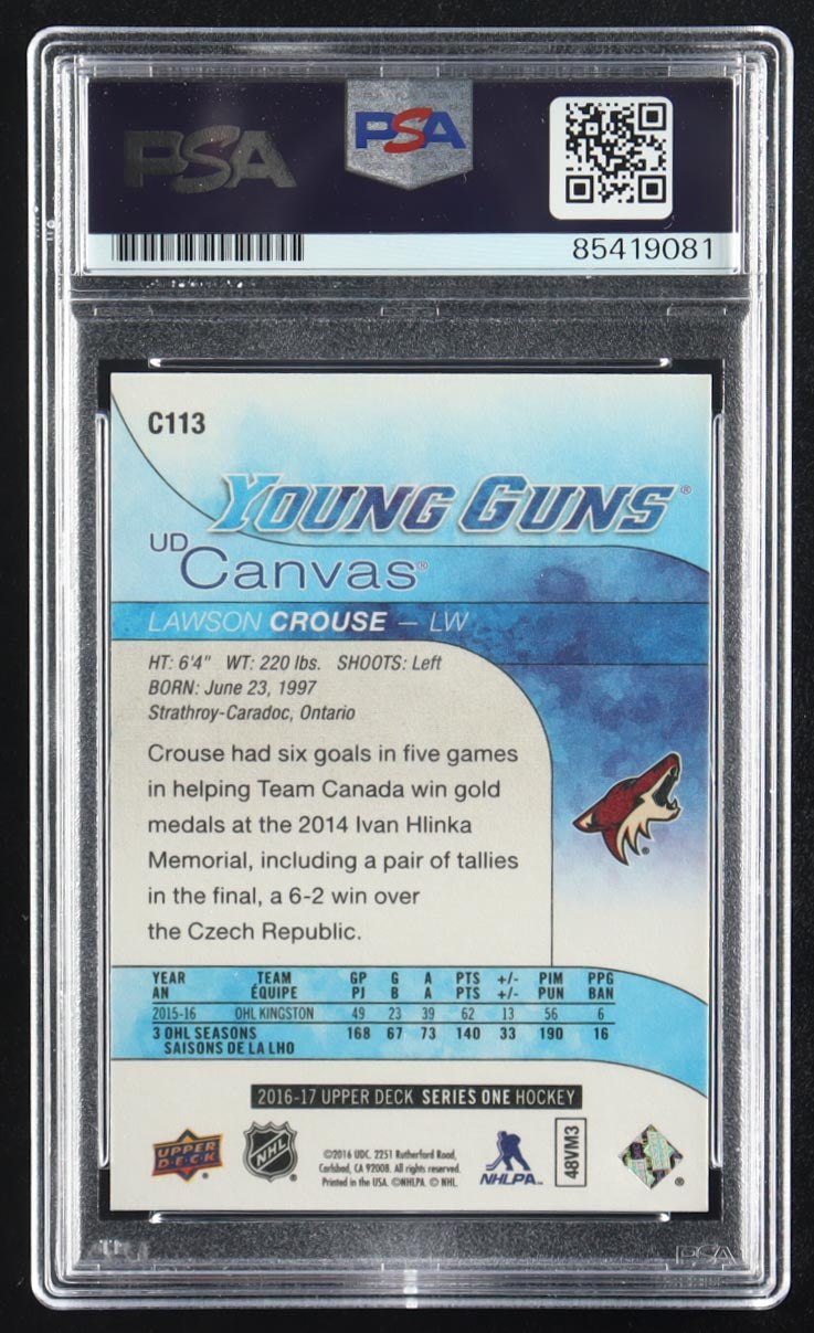 Lawson Crouse Signed 2016-17 Upper Deck Canvas #C113 YG RC (PSA) Rookie Card