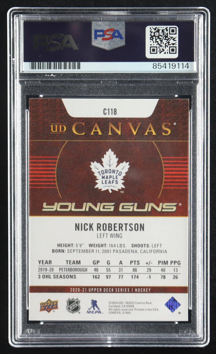 Nick Robertson Signed 2020-21 Upper Deck Canvas #C118 YG RC (PSA) Rookie Card