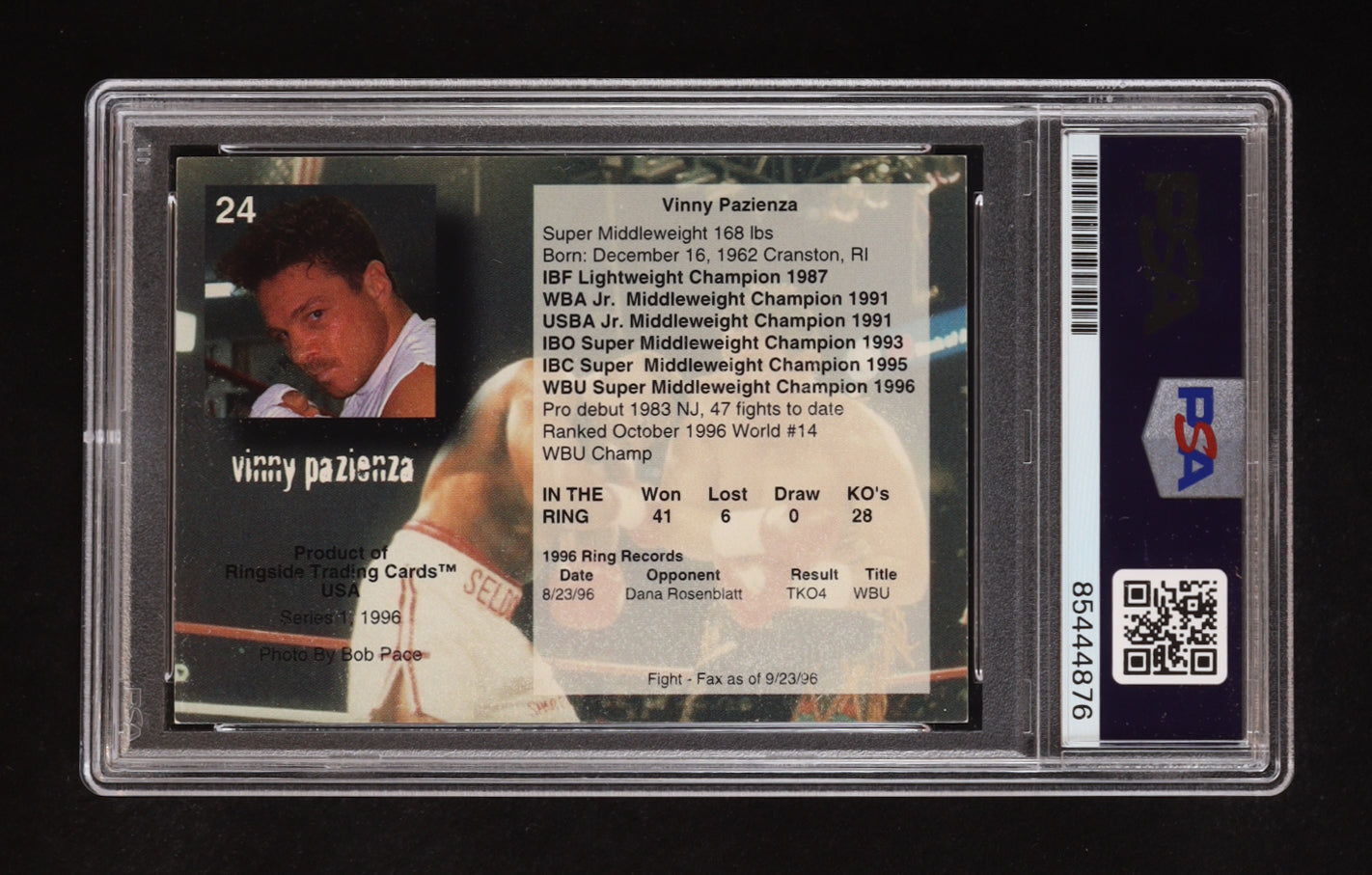 Vinny Pazienza Signed 1996 Ringside #24 (PSA | Auto Grade PSA Authentic) Autograph Graded PSA Authentic