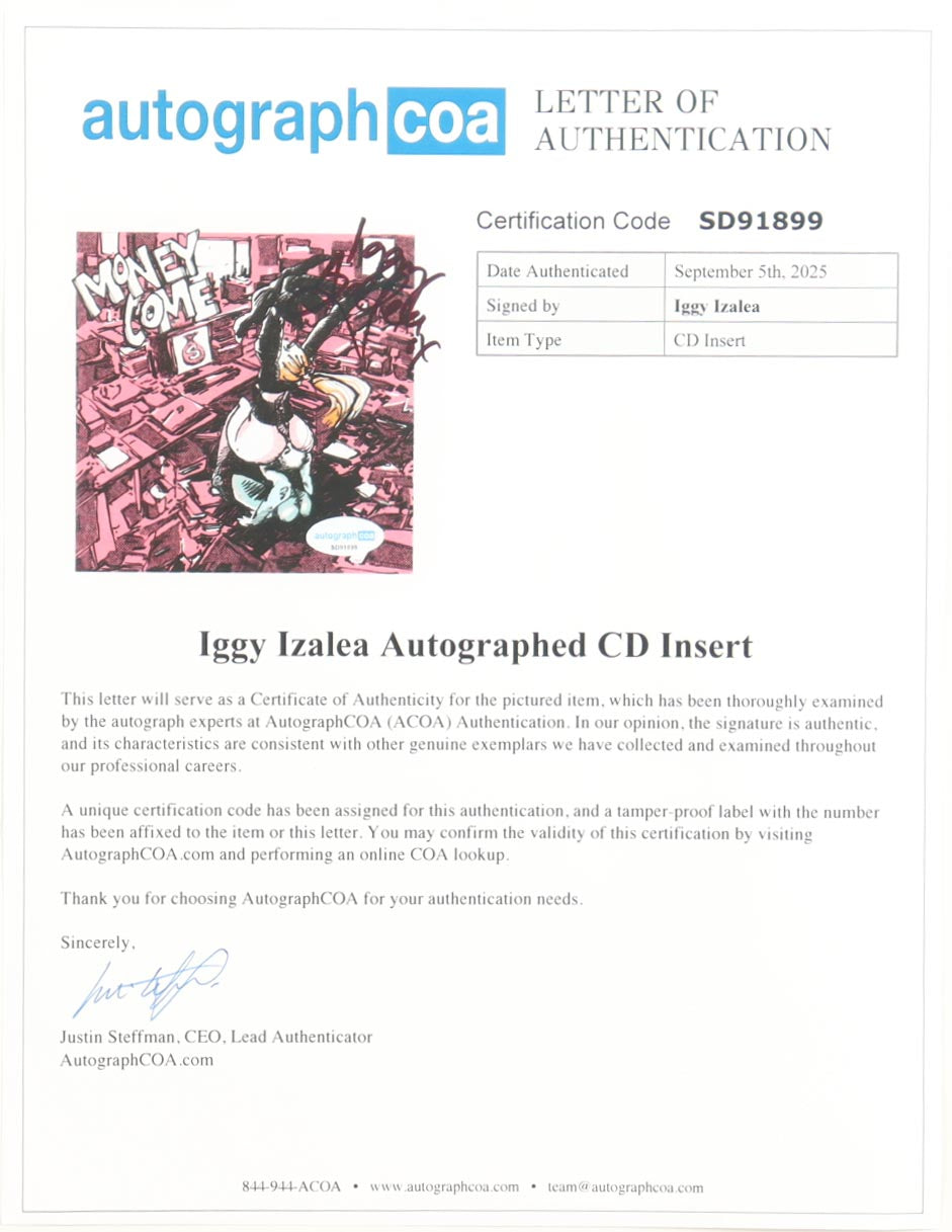 Iggy Azalea Signed (ACOA) Custom Framed "Money Come" CD Insert Display