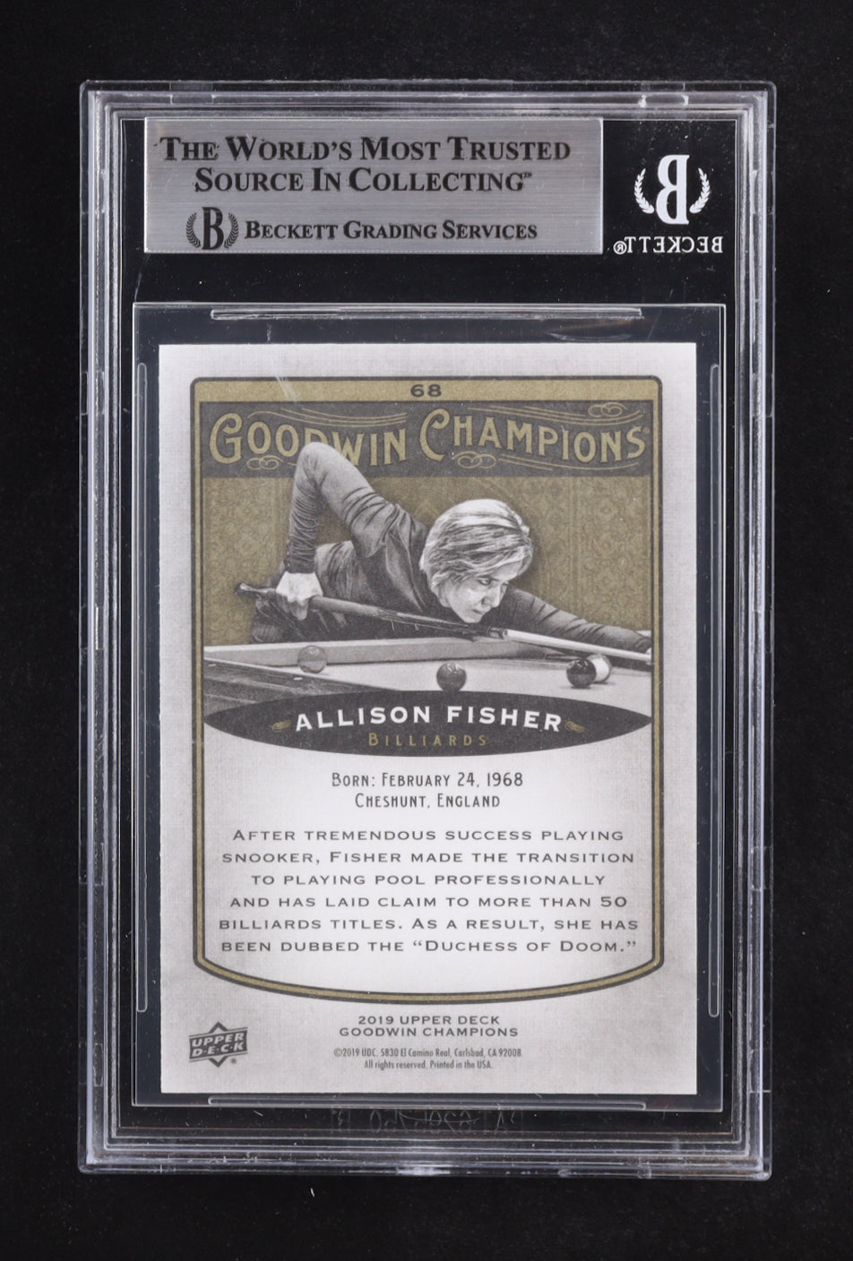 Allison Fisher Signed 2019 UD Goodwin Champions #68 (BGS)