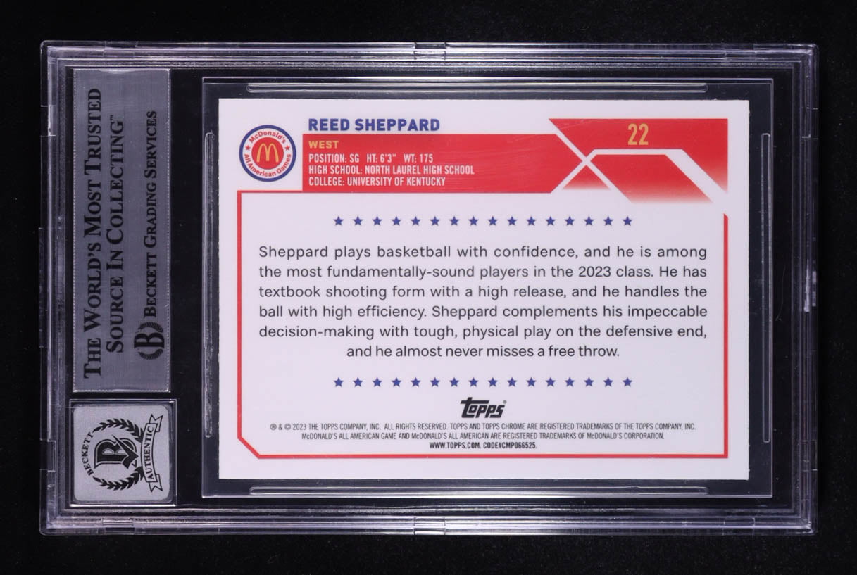 Reed Sheppard Signed 2023 Topps Chrome McDonald's All American #22 RC (Beckett | Auto Grade Beckett 10) Autograph Grade Beckett 10 | Beckett Witnessed | Rookie Card