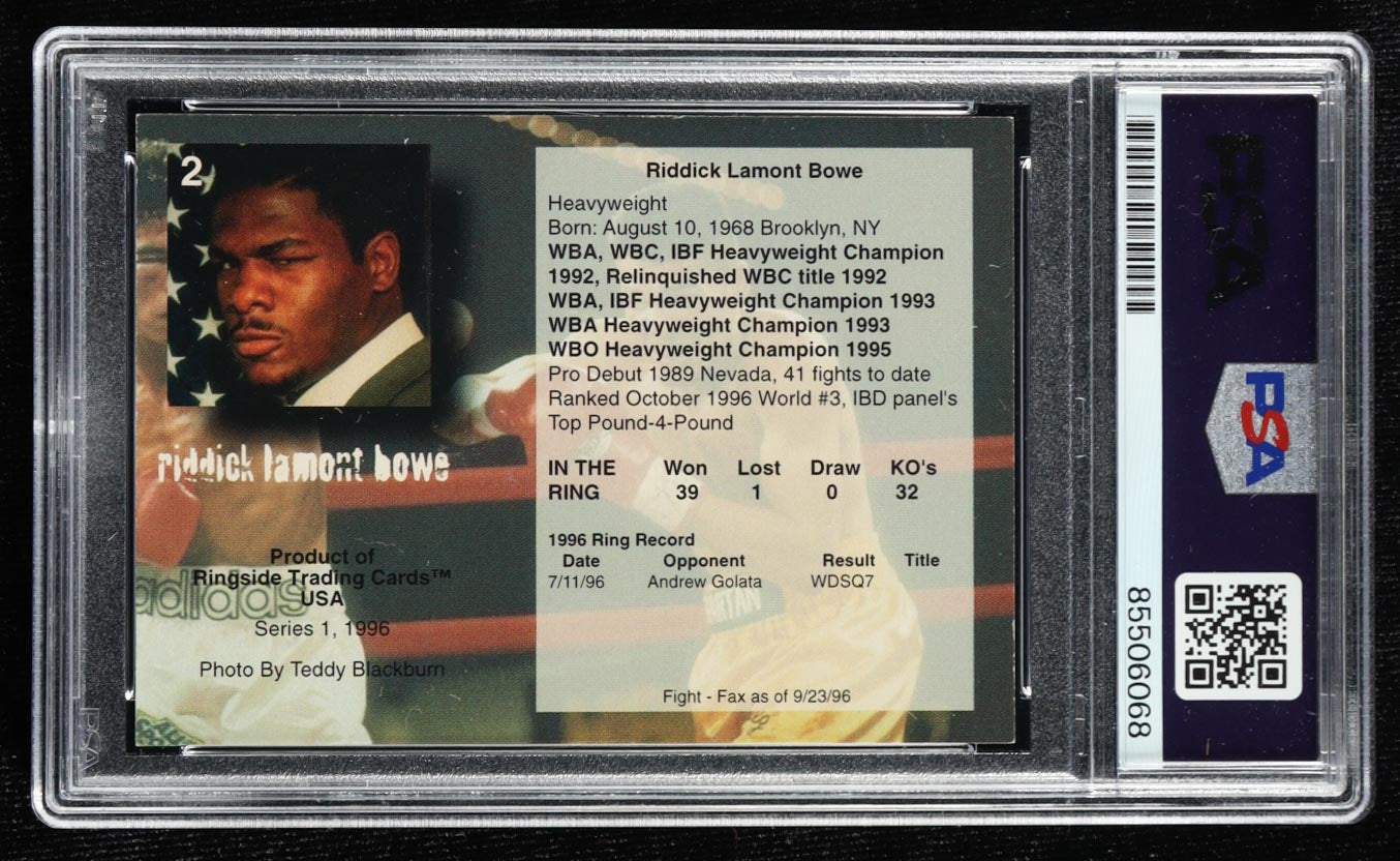Riddick Bowe Signed 1996 Ringside Trading Cards #2 (PSA)