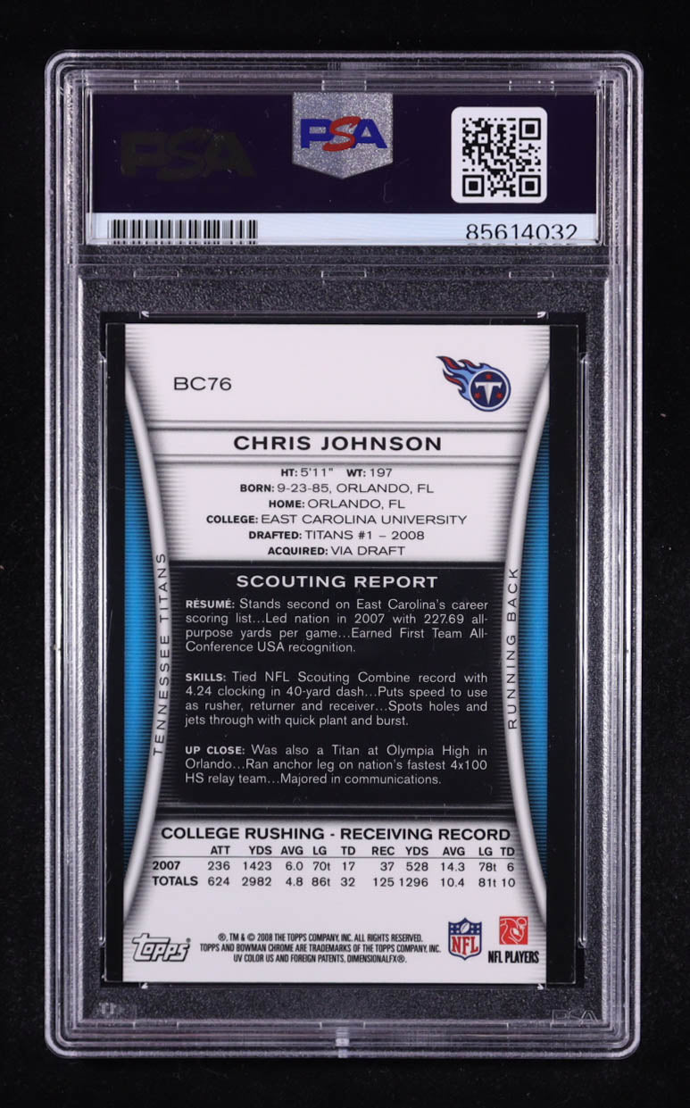 Chris Johnson Signed 2008 Bowman Chrome #BC76 RC (PSA) Rookie Card