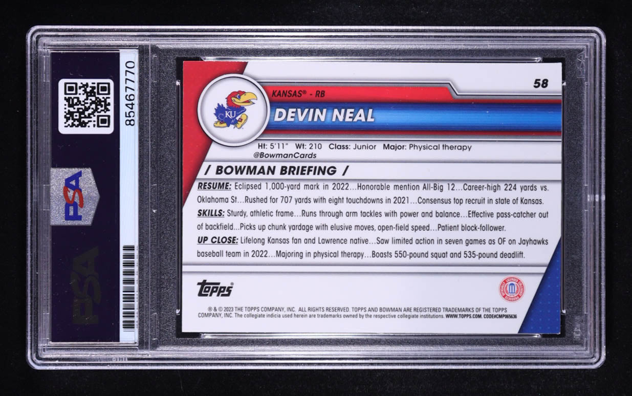 Devin Neal Signed 2023 Bowman Chrome University #58 RC (PSA) Rookie Card