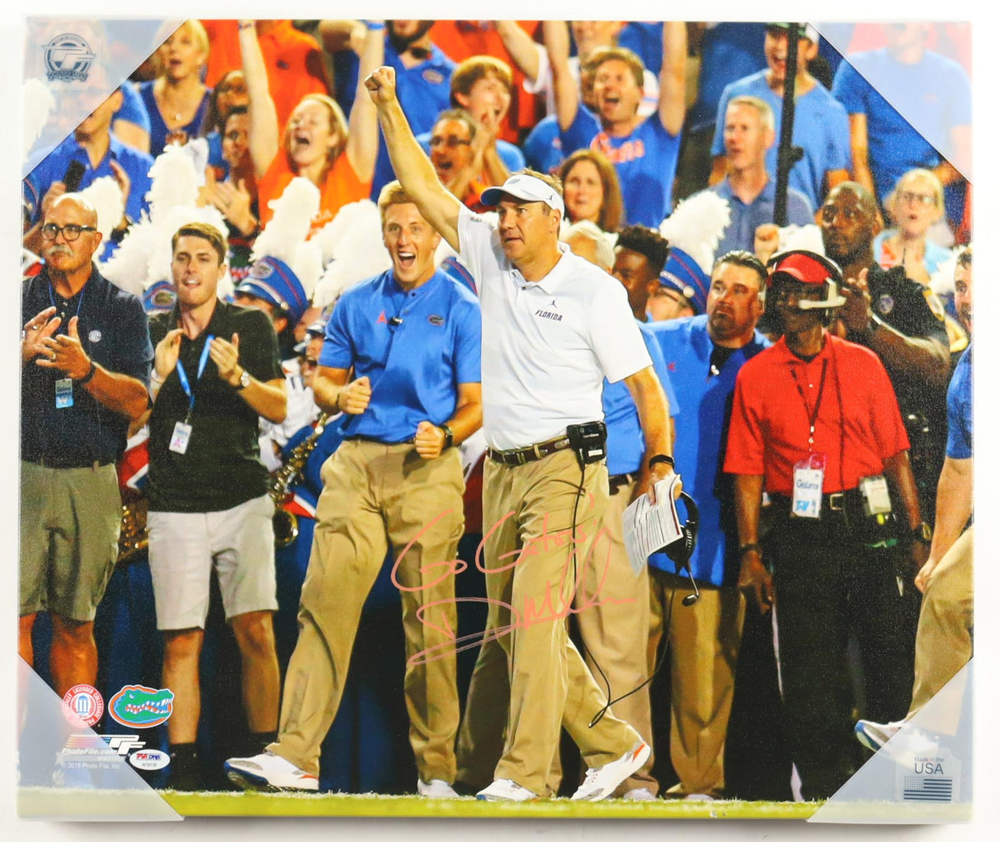 Dan Mullen Signed (PSA) Florida Gators 20x20 Print on Canvas Inscribed "Go Gators!" - Coach