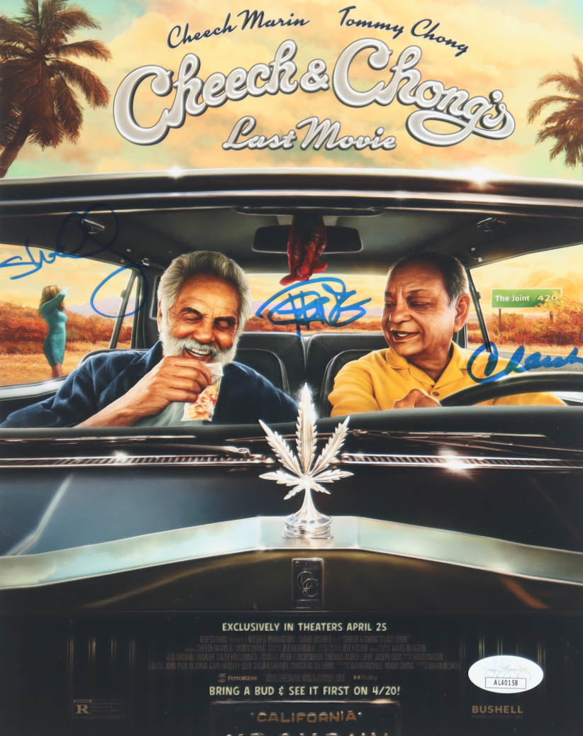 Cheech Marin, Tommy Chong & Shelby Chong Signed (JSA) "Cheech & Chong's Last Movie" 8x10 Photo - Cheech & Chong