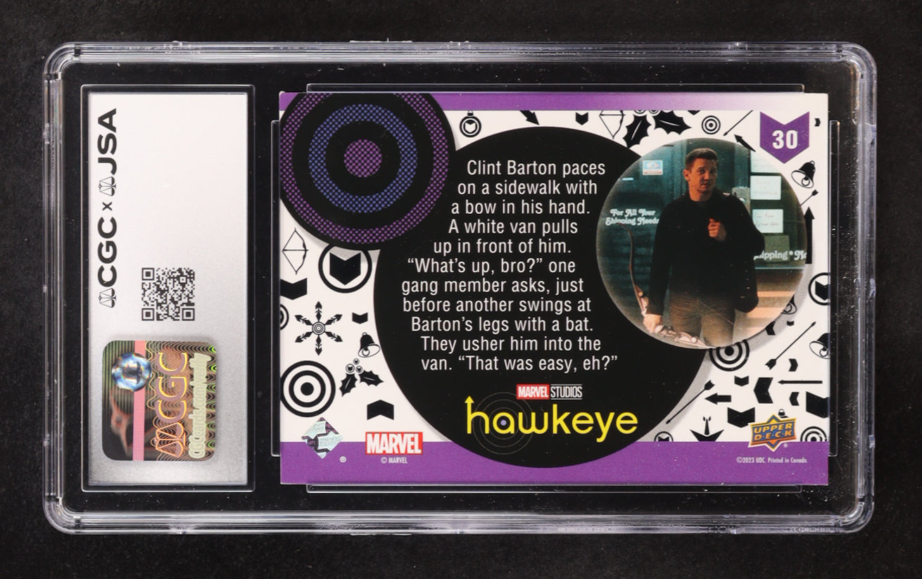 Jeremy Renner signed Hawkeye 2023 Upper Deck Hello, Boys You Found Me #30 (CGC 8.5)