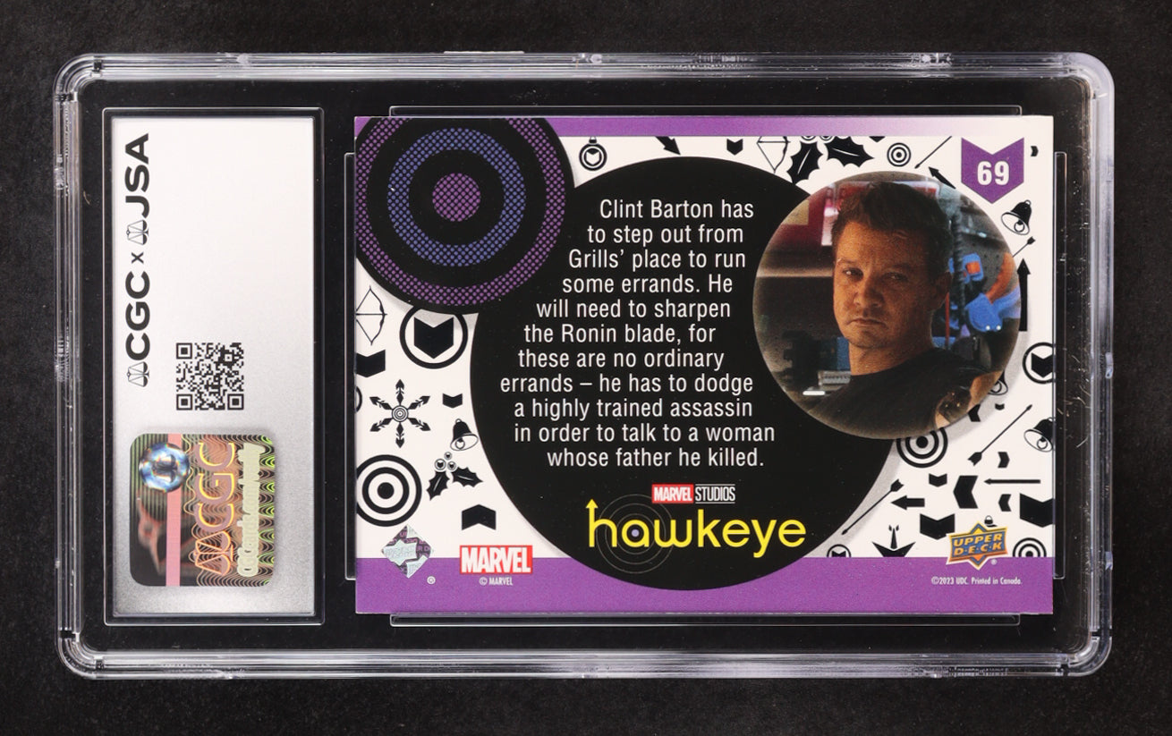 Jeremy Renner signed Hawkeye 2023 Upper Deck Running Errands #69 (CGC 9)