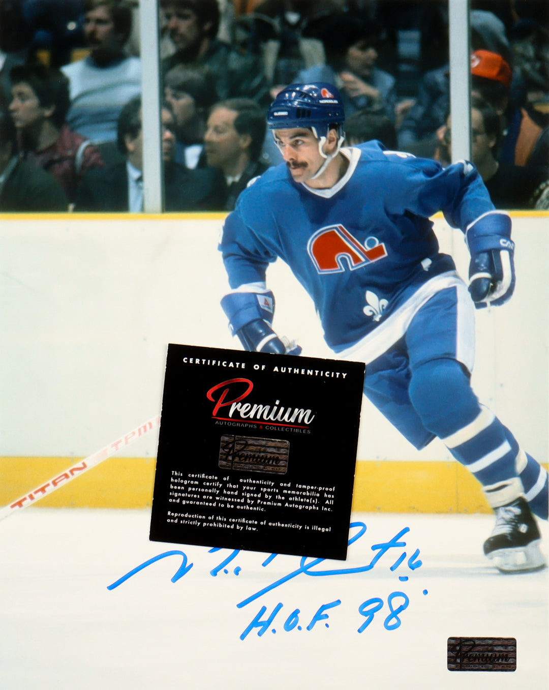 Michel Goulet Signed Nordiques 8x10 Photo Inscribed "HOF 98" (Premium Autographs)