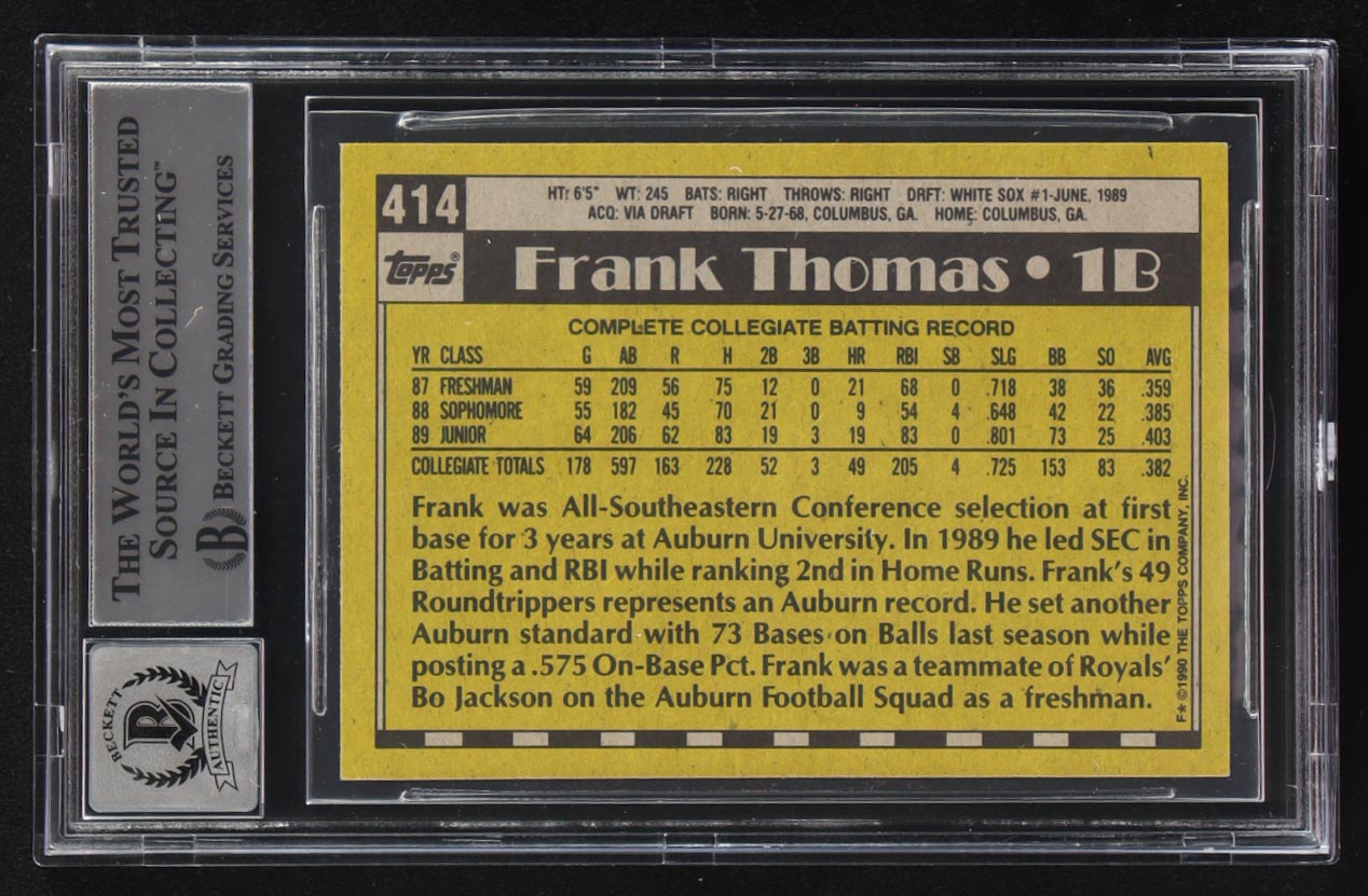 Frank Thomas Signed 1990 Topps #414 RC (BGS | Autograph Graded BGS 10) Rookie Card