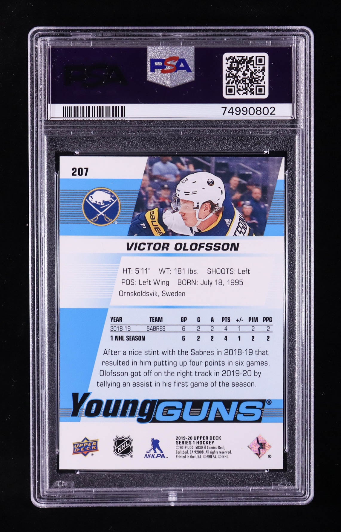 Victor Olofsson Signed 2019 Upper Deck Young Guns #207 RC (PSA) Rookie Card | Autograph Graded PSA Authentic