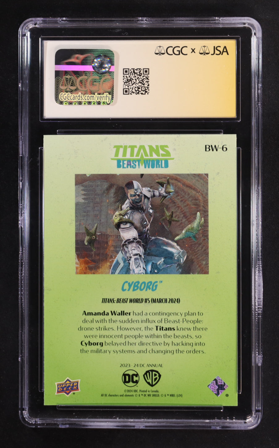 Zeno Robinson Signed 2023-24 Upper Deck DC Annual Beast World #BW6 Cyborg (CGC 9 | Auto 8) Voice Actor Of Cyborg