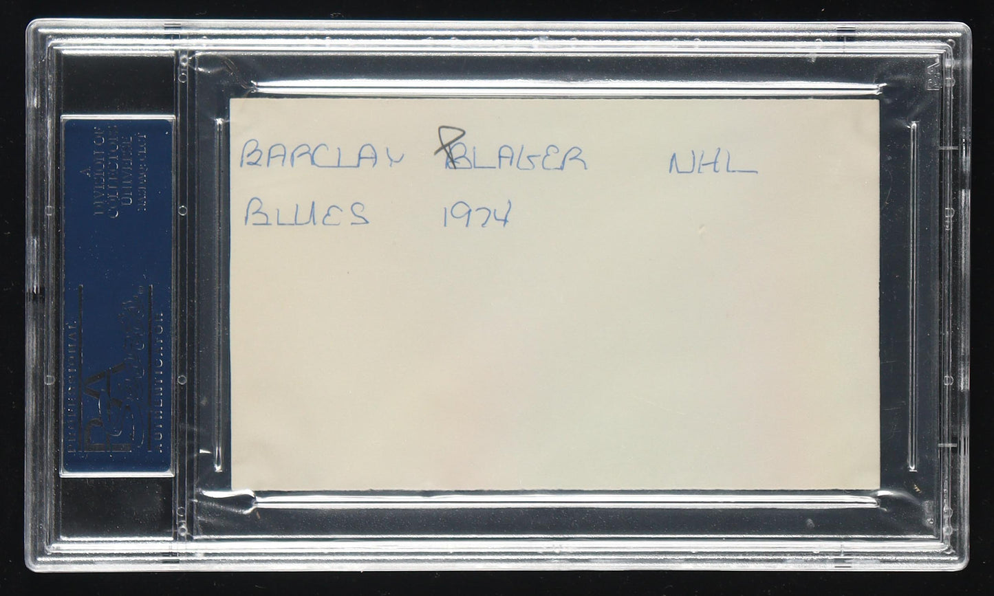Barclay Plager Signed 3x5 Index Card (PSA)