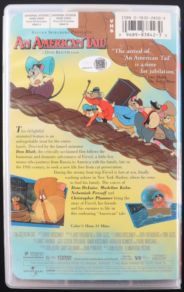 Don Bluth Signed (JSA) "An American Tail" VHS Cover Insert - JSA Witnessed - Director