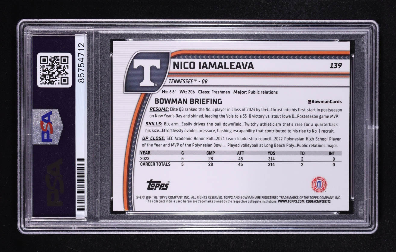 Nico Iamaleava Signed 2024 Bowman Chrome University #139 RC (PSA) Autograph Graded PSA Authentic | Rookie Card