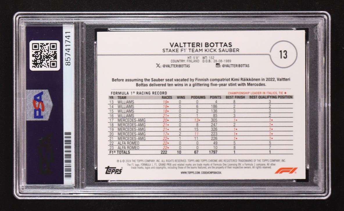 Valtteri Bottas Signed 2024 Topps Chrome #13 (PSA | Autograph Graded PSA 10)