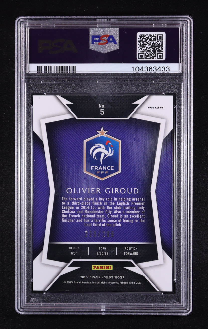 Olivier Giroud Signed 2015-16 Panini Select White Jersey Blue Prizm #5 #228/299 (PSA | Autograph Graded PSA 9) Autograph Graded PSA 9 | Serially Numbered #228 / 299