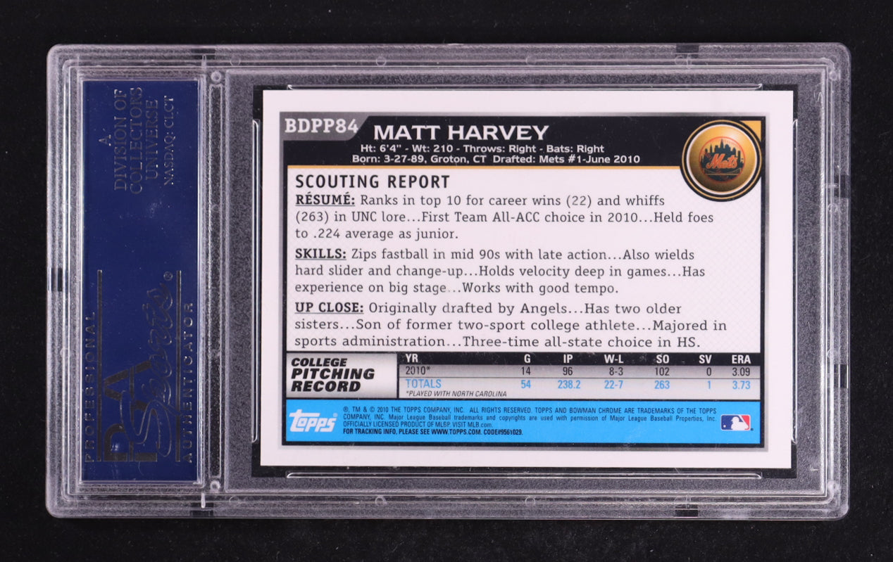 Matt Harvey 2010 Bowman Chrome Draft Prospect Autographs #BDPP84 RC (PSA 10) - Rookie Card