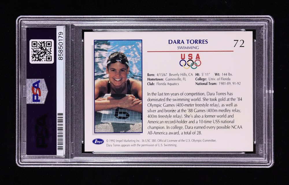 Dara Torres Signed 1992 Impel U.S. Olympic Hopefuls #72 RC (PSA) Autograph Graded PSA Authentic | 12x Olympic Medalist - Rookie Card