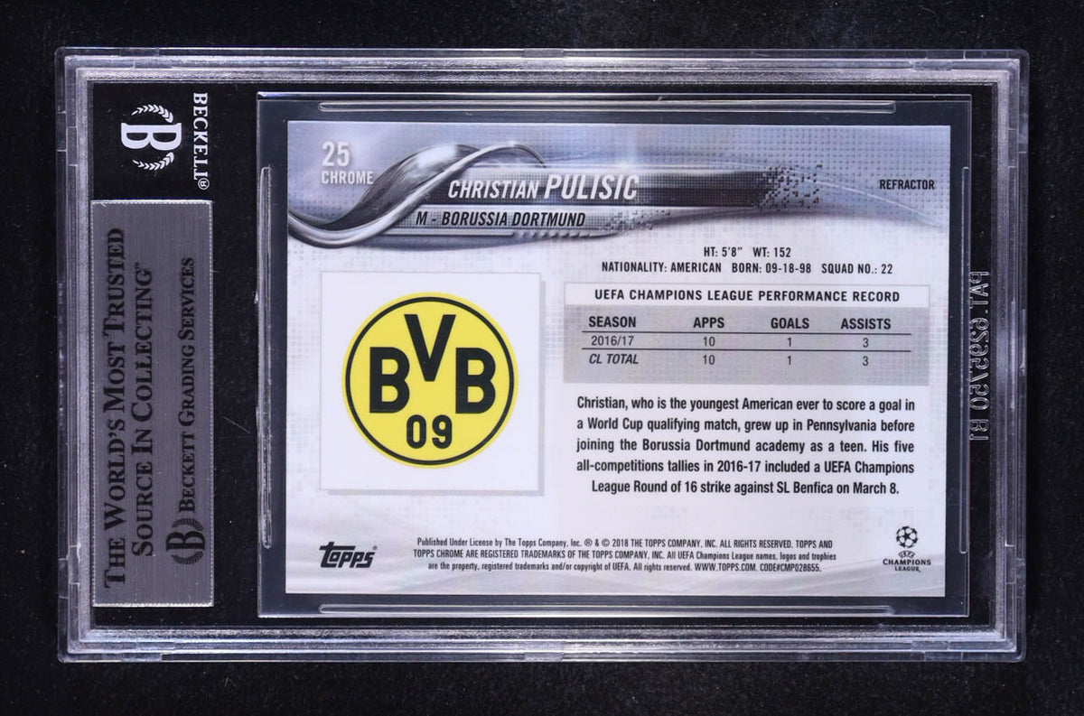 Christian Pulisic Signed 2017-18 Topps Chrome UEFA Champions League Refractors #25 RC (BGS) Autograph Graded Authentic - Rookie Card