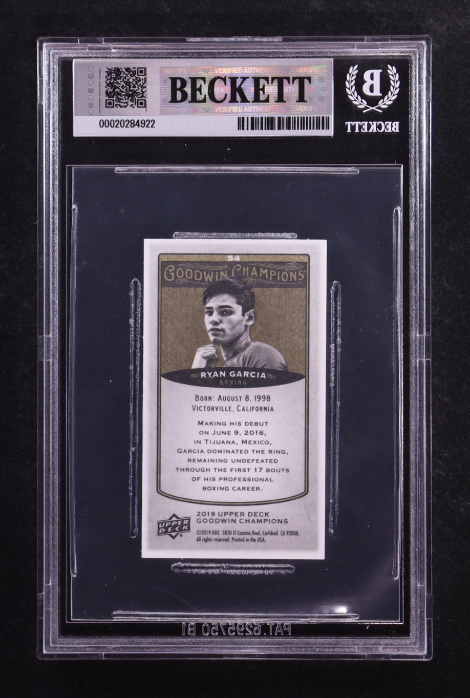 Ryan Garcia Signed 2019 UD Goodwin Champions Mini #54 RC (BGS | Autograph Graded BGS 10) - Rookie Card