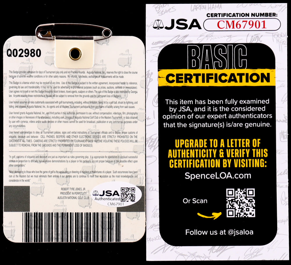 Mike Weir Signed 2003 Masters Ticket Badge (JSA)