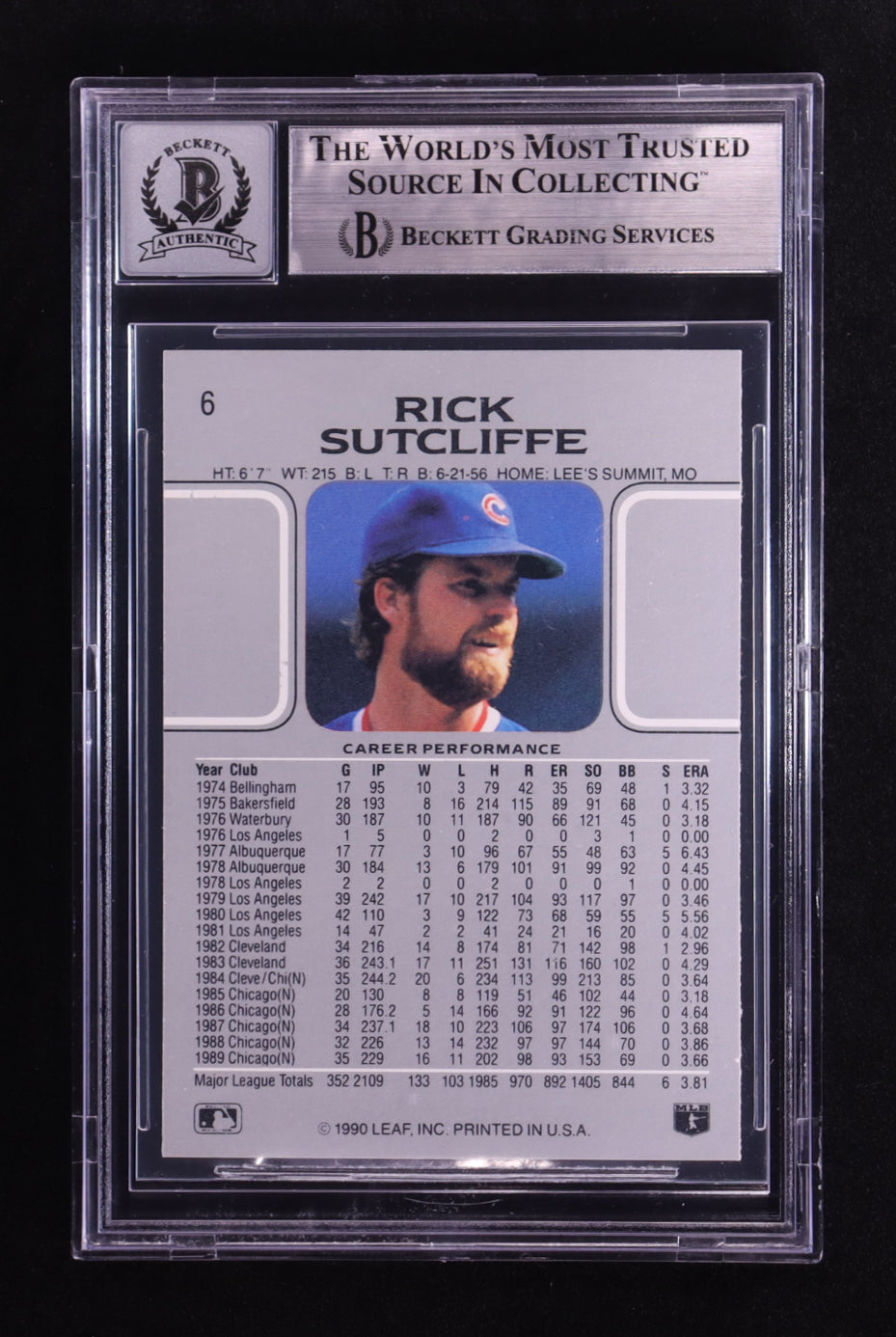Rick Sutcliffe Signed 1990 Leaf #6 RC (BGS | Autograph Grade 10) - Rookie Card