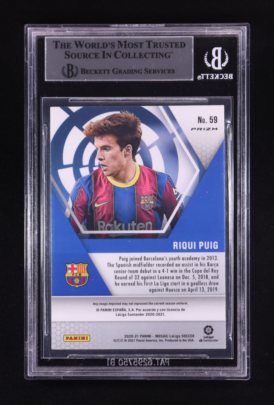 Riqui Puig Signed 2020-21 Panini Mosaic La Liga Mosaic Green #59 RC (BGS) Rookie Card | Beckett Witnessed