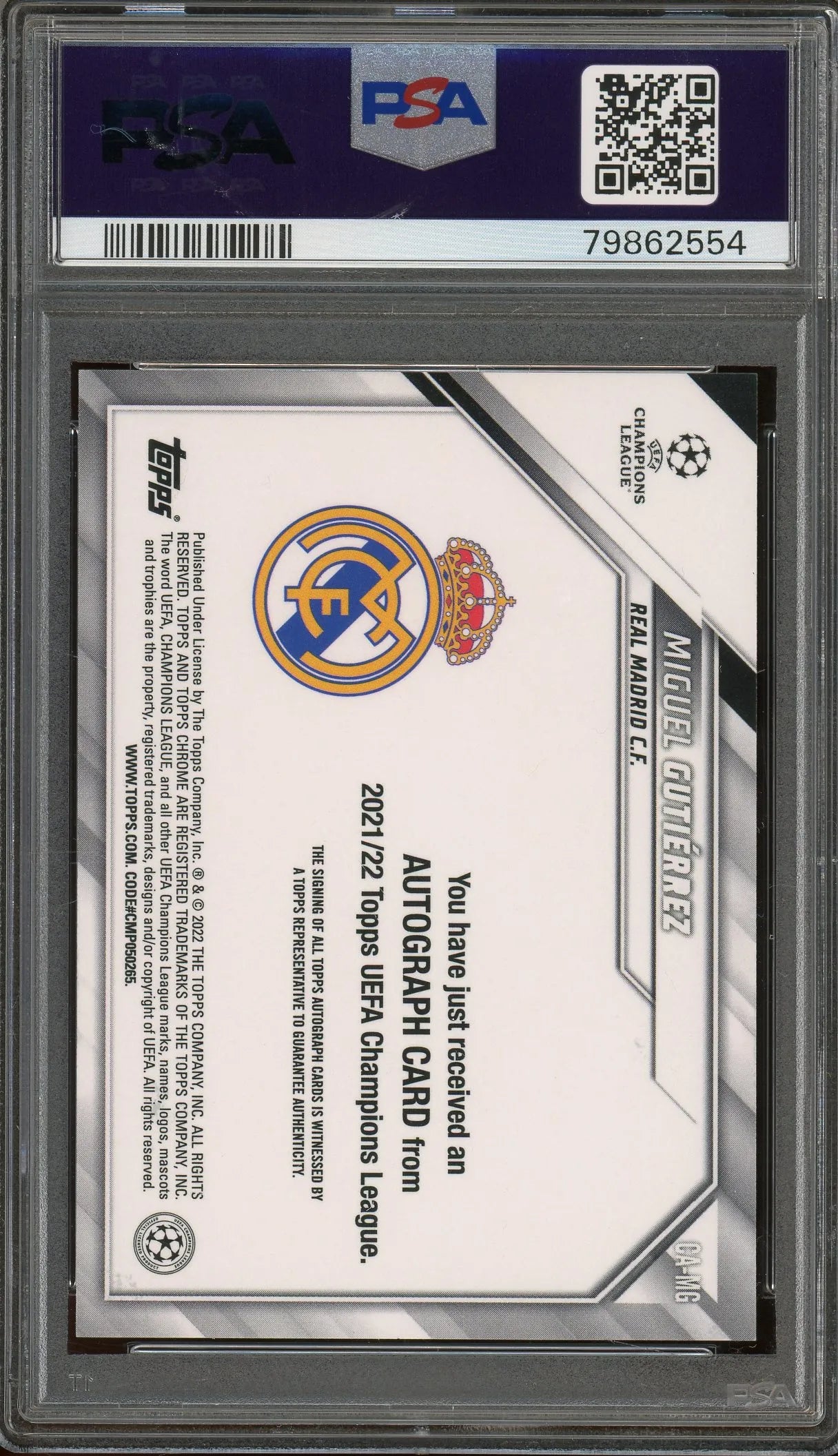 Miguel Gutierrez 2021 Topps Chrome UCL Autograph Soccer Card #MG – Graded Mint 9 (PSA) With Gem Mint 10 Autograph