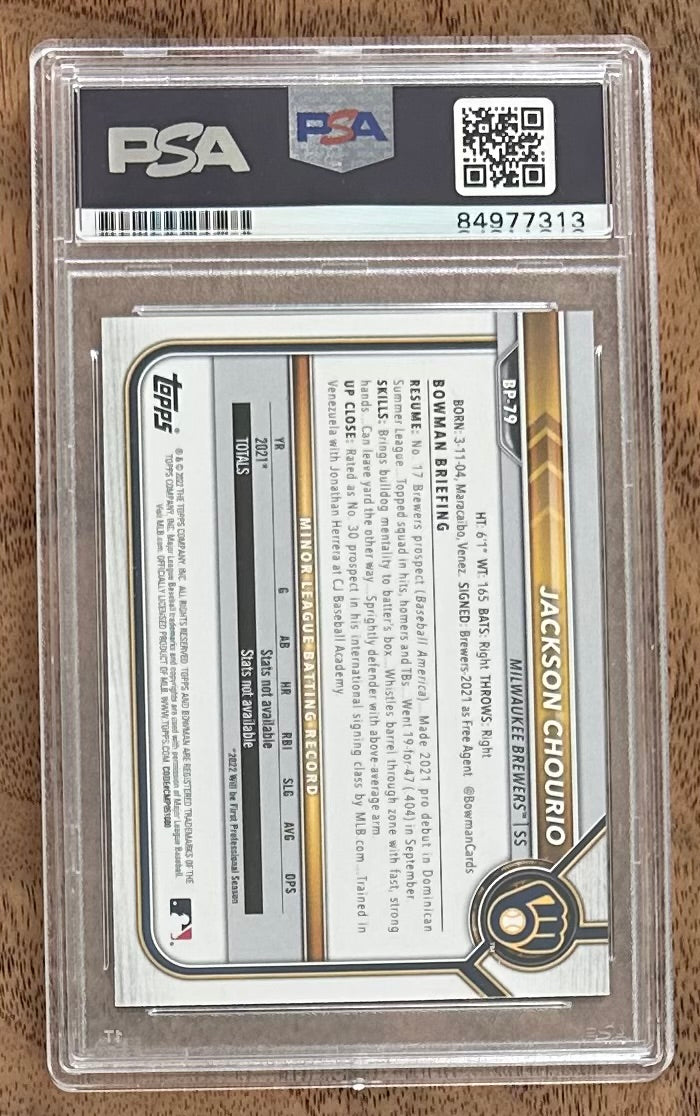 Jackson Chourio Signed 2022 Bowman Prospects #BP79 RC (PSA | Auto 10) - Rookie Card