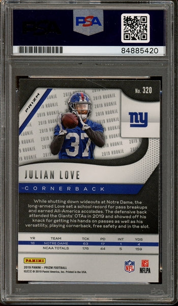 Julian Love Signed 2019 Panini Prizm Silver RC #320- Auto Graded 10 - (PSA/DNA ITP) - Rookie Card