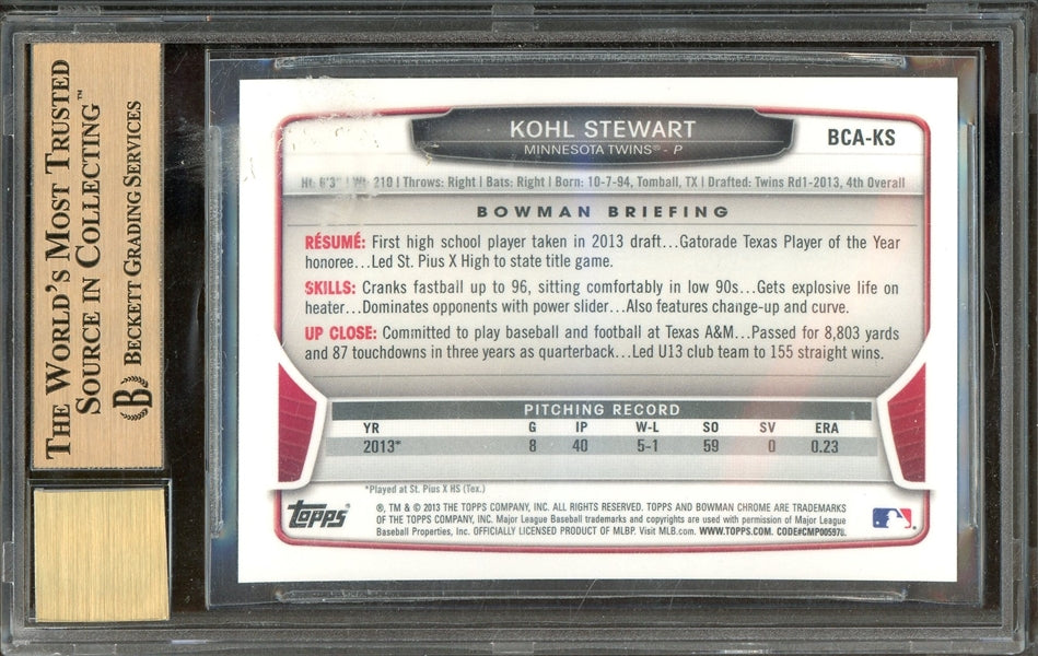 Kohl Stewart 2013 Bowman Chrome Draft Pick Autographs RC #KS- Graded Gem 9.5 Auto 9 (BGS)- Rookie Card