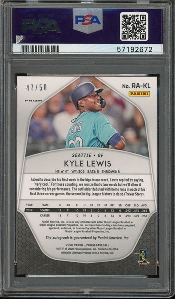 Kyle Lewis 2020 Panini Prizm Blue Donut Cirlces Autograph RC #RAKL - #47 of 50 - Graded 10 (PSA) - Pop 6 - Rookie Card