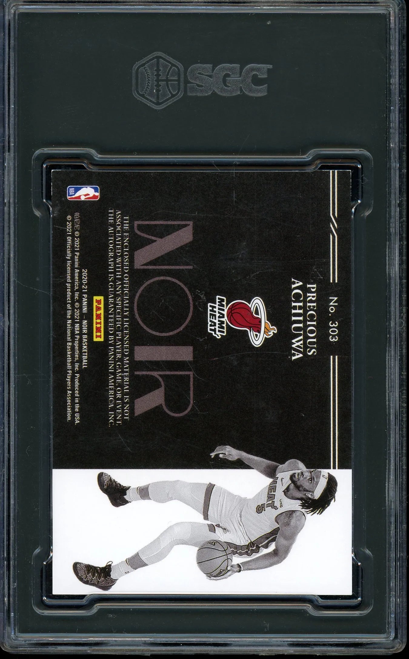 Precious Achiuwa 2020 Panini Noir RPA Rookie Jersey Relic #303 RC– #7 Of 99!– Graded Mint 9 (SGC) With Graded 10 Autograph - Rookie Card