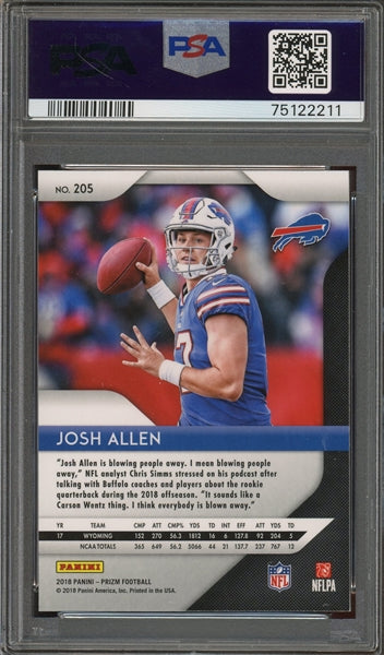 Josh Allen Signed 2018 Panini Prizm RC #205- PSA Authentic w/9 Auto - Rookie Card