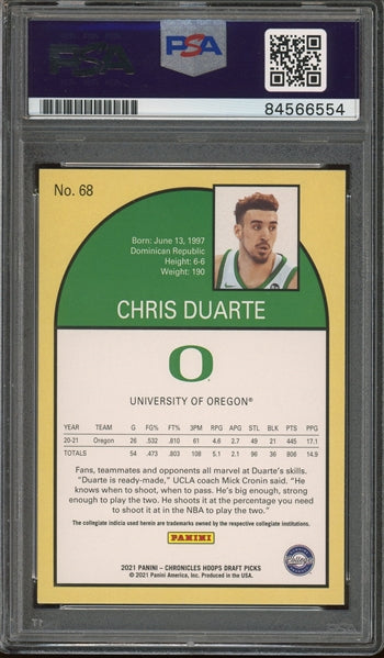 Chris Duarte Signed 2021 Panini Chronicles Hoops Draft Picks RC #68- PSA - Rookie Card