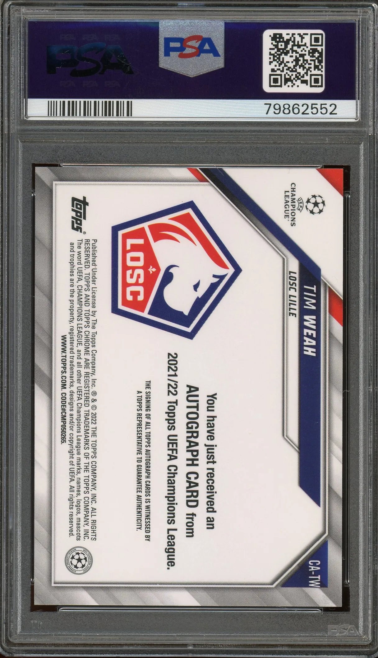 Tim Weah 2021 Topps Chrome UCL Autograph #TW – Graded 10 (PSA) With 10 Autograph