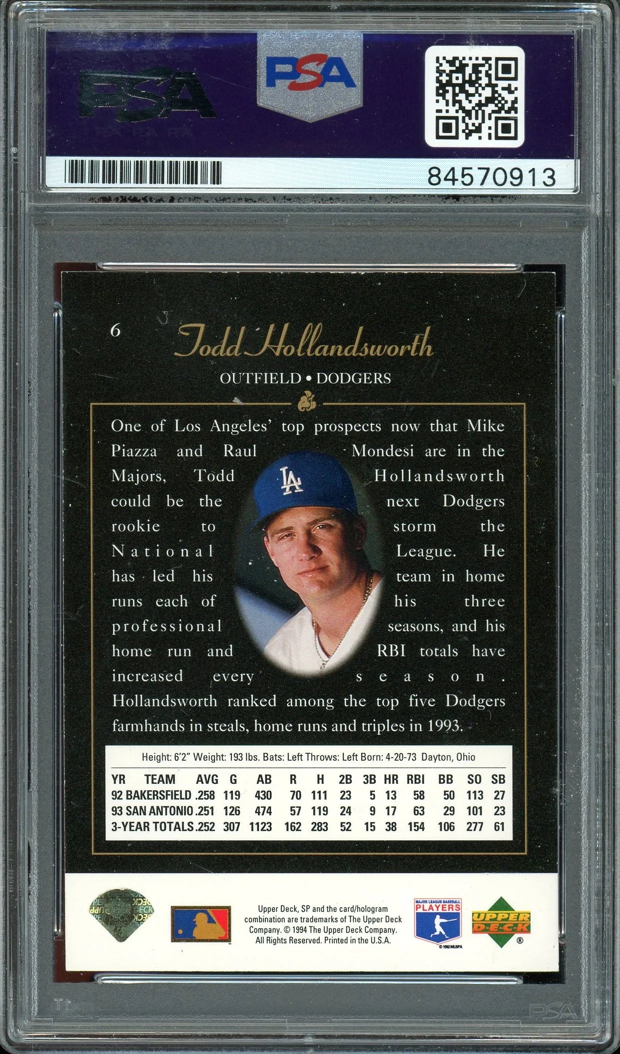 Todd Hollandsworth Signed 1994 SP #6 RC (PSA/DNA Encapsulated) - Rookie Card